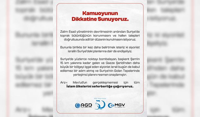 AGD'den Suriye Açıklaması: İslam Ülkelerini Seferberliğe Çağırıyoruz