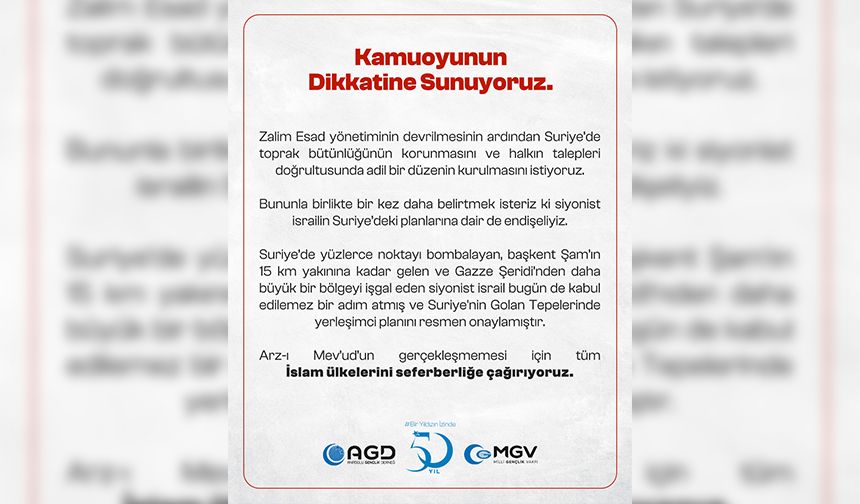 AGD'den Suriye Açıklaması: İslam Ülkelerini Seferberliğe Çağırıyoruz